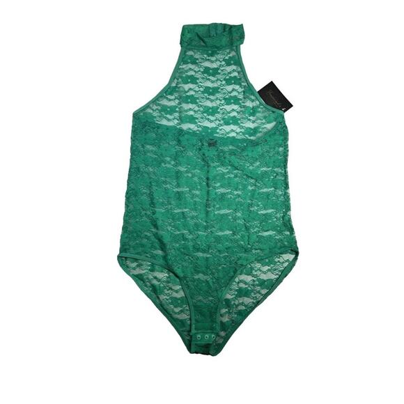 Frederick's of Hollywood Margarita Green Lace Halter Bodysuit - M - Picture 1 of 4